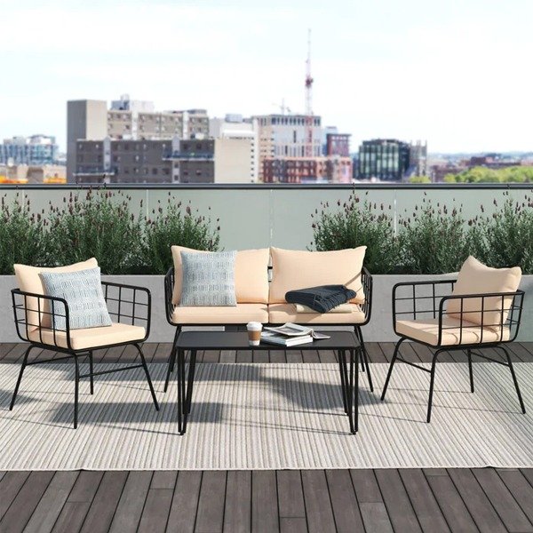 GSD Rattan Garden Furniture 4 Piece Patio Set Table Chairs Grey Black Or Brown