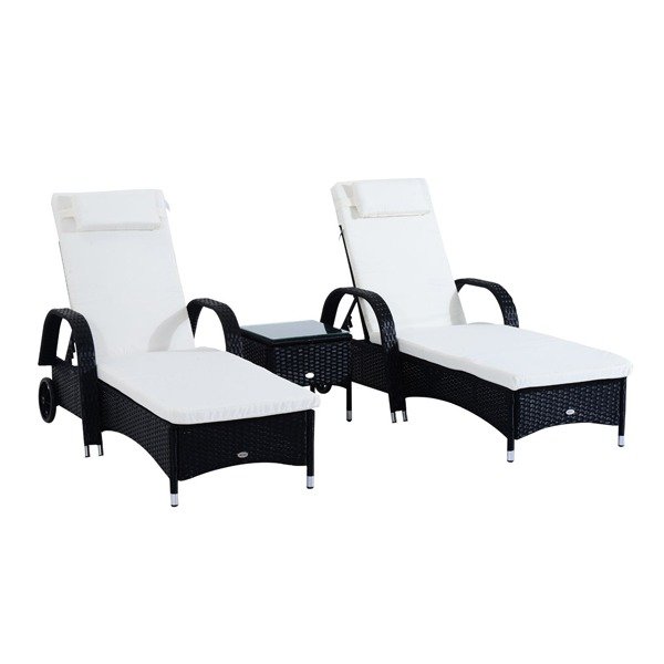 3-Piece Waterproof Rattan Reclining Sun Lounger & Table Set - Image 3