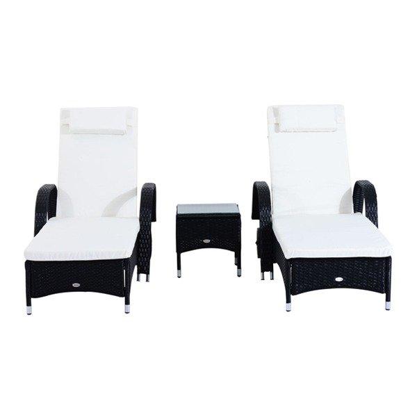 3-Piece Waterproof Rattan Reclining Sun Lounger & Table Set - Image 4