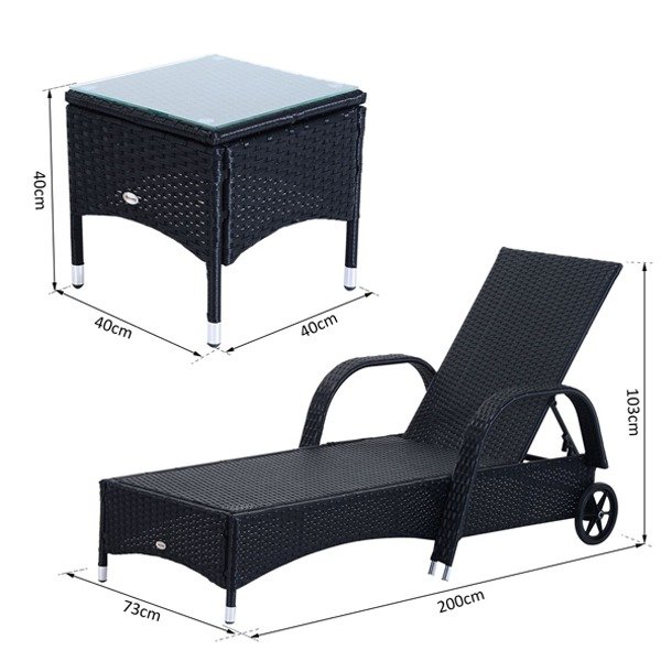 3-Piece Waterproof Rattan Reclining Sun Lounger & Table Set - Image 5