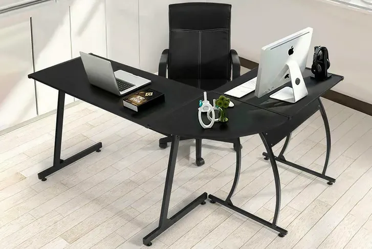 Wooden L Shape Computer Desk Black